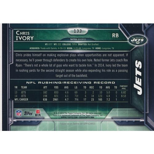 2015 Topps Football 133 Chris Ivory New York Jets