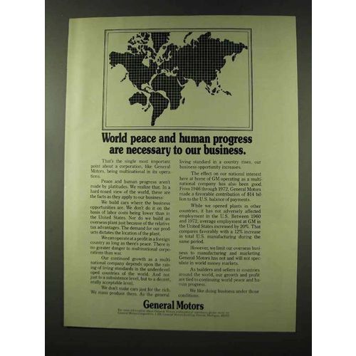 1973 General Motors Ad - World Peace Human Progress