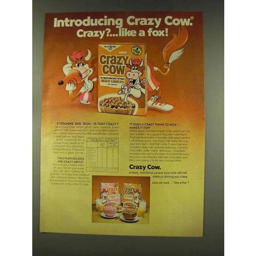 1977 General Mills Crazy Cow Cereal Ad - Like a Fox