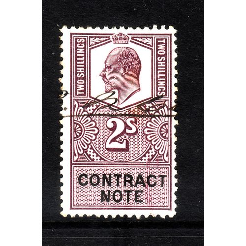GREAT BRITAIN REVENUE CONTRACT NOTE EDWARD VII 2s PURPLE PEN CANCEL#1