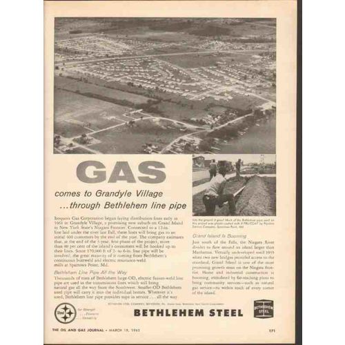 BETHLEHEM STEEL COMPANY 1962 Iroquois Gas Co Grand Island vintage ad