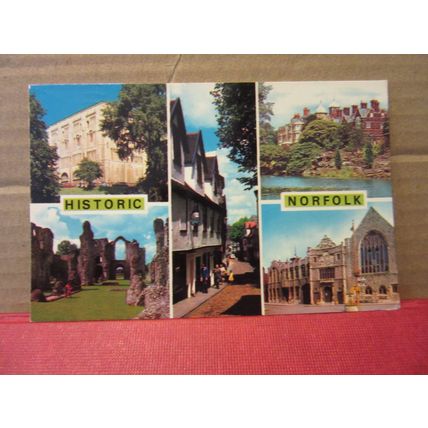 HISTORIC NORFOLK county multiview used postcard 1982 pm Colourmaster =