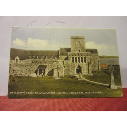 CROSSES AND IONA CATHEDRAL, ISLE OF IONA used vintage postcard 1957 pm /