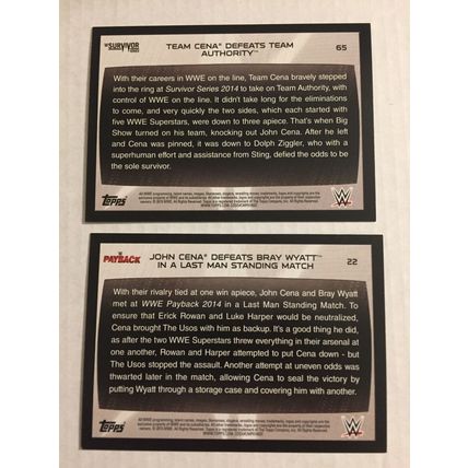 Two 2015 Topps WWE John Cena Cards Trading Cards