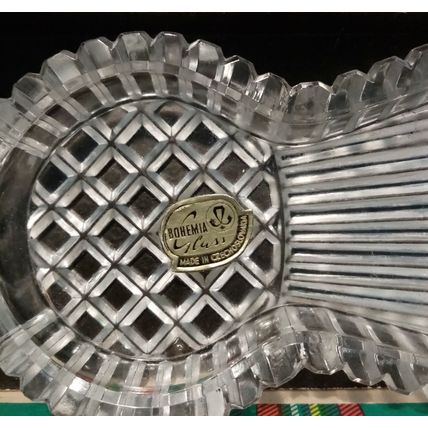 Glass Ashtray Bohemia Pin Trinket Dish 11.8cm Long x 6.5cm Wide