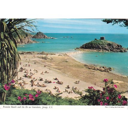Portelet Beach Jersey Postcard used 1968 corner crease