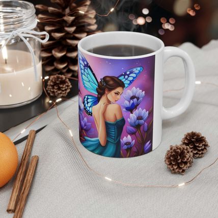 September Sapphire Amethyst Birth Month Colors Fairies & Butterflies #1 Mug 11oz
