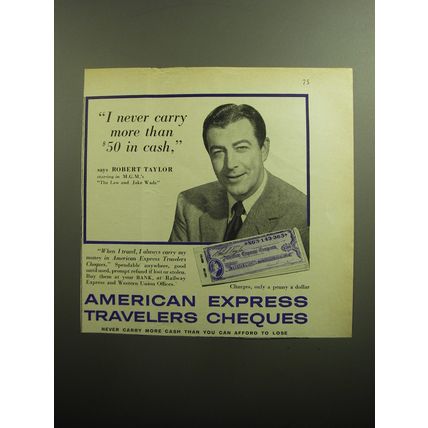 1958 American Express Travelers Cheques Advertisement - Robert Taylor