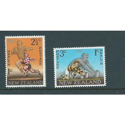 new zealand 1967 health stamps rugby set of 2 mnh