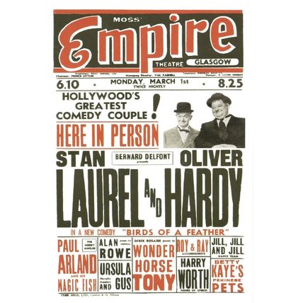 Laurel & Hardy Live in Glasgow 1954 Scottish Theatre Poster Postcard