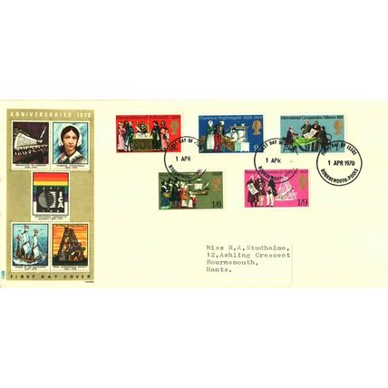 1970 Anniversaries, Bournemouth Postmark, UK, GPO FDC