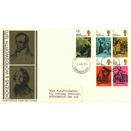 1970 Dickens & Wordsworth, Bournemouth Postmark, UK, GPO FDC