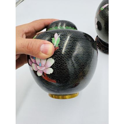 Vintage Cloisonne Brass Enameled Ginger Jar Floral Butterfly Inlay Design 7in