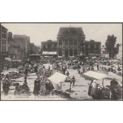 La Place de Château, Jour de Marché, Cherbourg, c.1910 - Lévy CPA LL54