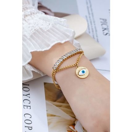 waterproof CZ stainless steel evil eye bracelet