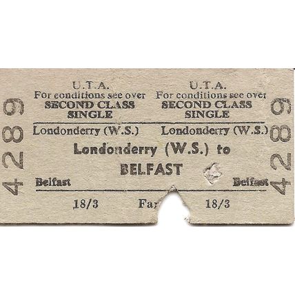 U.T.A. Edmondson Ticket - Londonderry Waterside to Belfast