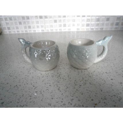Two Fun Pale Blue Mermaid Tail Eggcups / Egg Cups