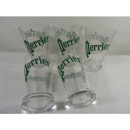 PERRIER 12 Oz Tumbler Water Glasses MARTIN ZSEKELY Vintage Set 5*