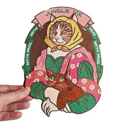 Cat Holding Cat Sew on Patch 18cm x 25cm Embroidered Style Great Quality P084