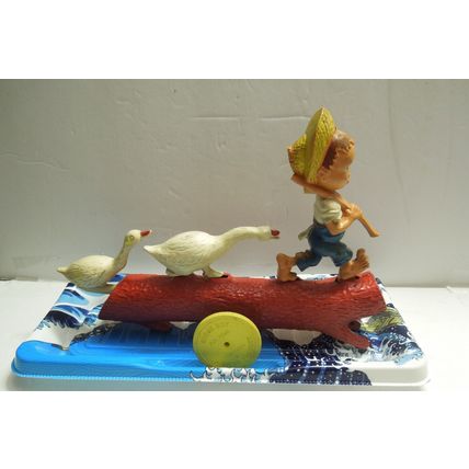 Vintage Plastic Toy "Goose Boy" Farm Boy & Goose on log A RIEVO Product USA