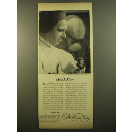 1961 Williamsburg Virginia Advertisement - Head Man