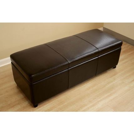 Modern Full Leather Ottoman Storage Bench Rectangle Dark Brown