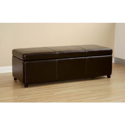 Modern Full Leather Ottoman Storage Bench Rectangle Dark Brown