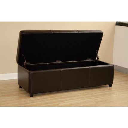 Modern Full Leather Ottoman Storage Bench Rectangle Dark Brown