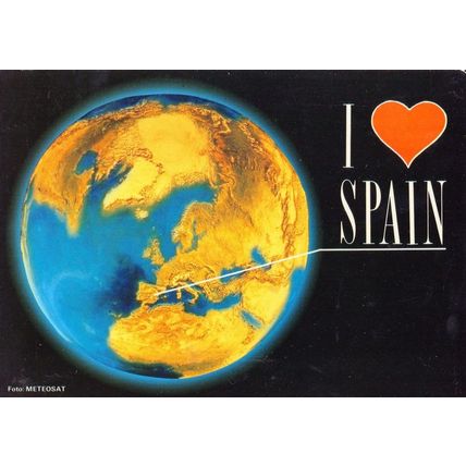 I Love Spain World Globe Map Astronomy Style Aerial Postcard