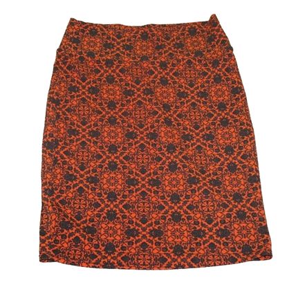 LulaRoe Cassie Skirt SZ Large Orange With Navy Floral Fall Pattern Size L