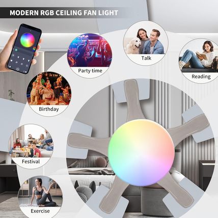Ceiling Fans with Lights, 54Inch RGB Low Profile Ceiling Fan with Light and Remo