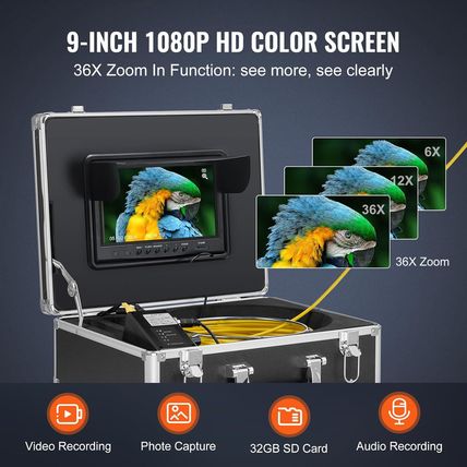 VEVOR Sewer Camera with 512Hz Locator, 165 Ft/50 M, 9" Drain Inspection Camera w