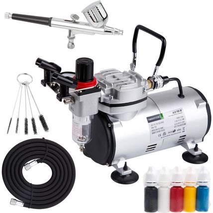 Timbertech Airbrush Kit with Compressor AS18-2K Basic Start Kit with Air Hose, C
