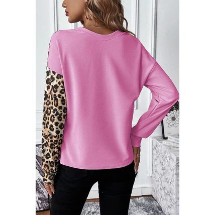 Bonbon Leopard Colorblock Waffle Knit Top