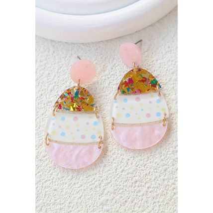 Pink Cute Printed Easter Egg Shape Drop Earrings