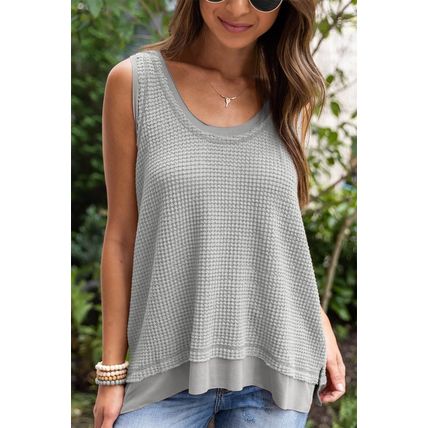 Philippine Gray Scoop Neck Waffle Knit Flowy Vest