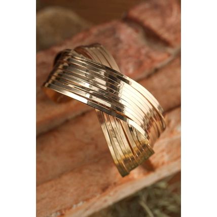 Gold Textured Crossover Metal Cuff Bracelet
