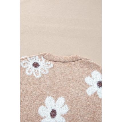 Smoke Gray Floral Print V Neck Knitted Button up Cardigan
