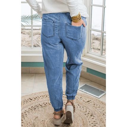 Dusk Blue Drawstring Waist Pocketed Plus Size Denim Joggers