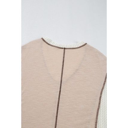 Parchment Crochet Detail Exposed Seam High Low Loose Top