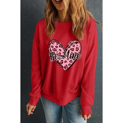 Red Be mine Leopard Heart Printed Valentines Sweatshirt