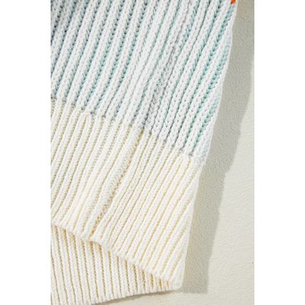 Multicolour Colorblock Textured Knit Bubble Sleeve Sweater