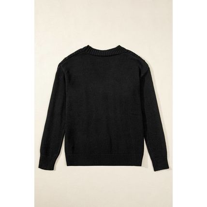 Black Open Knit Drop Shoulder Sweater Cardigan
