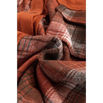 Khaki Colorblock Plaid Pattern Flap Pockets Buttoned Shacket