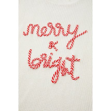 White Striped Merry Bright Letter Christmas Sweater