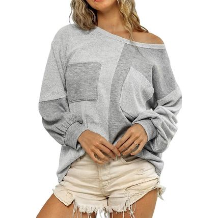 Gray Contrast Patchwork Double Chest Pocket Top