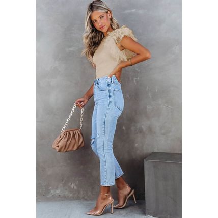 Apricot Dotty Mesh Ruffle Sleeve Ribbed Knit Top