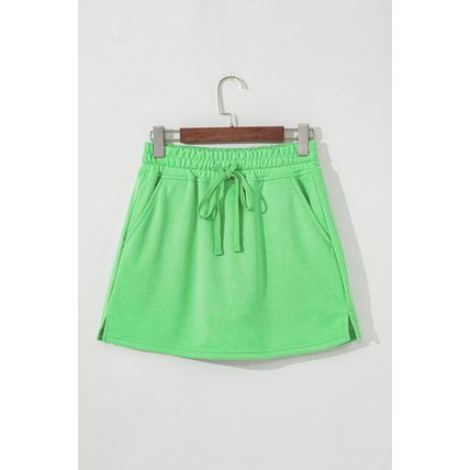 Light Green French Terry Drawstring Mini Skort with Pockets