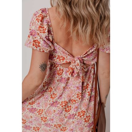 Pink Floral Square Neck Knotted Ruffle Midi Dress