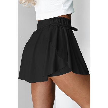 Black Drawstring High Waist Lined Tennis Skorts